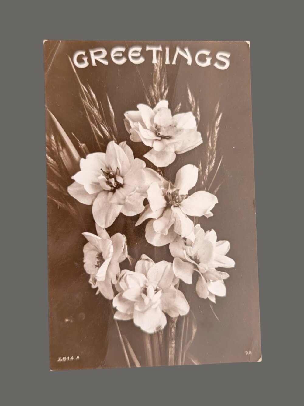 5/$25 Antique Postmarked Real Photo Postcard Art Deco Floral Greetings RPPC